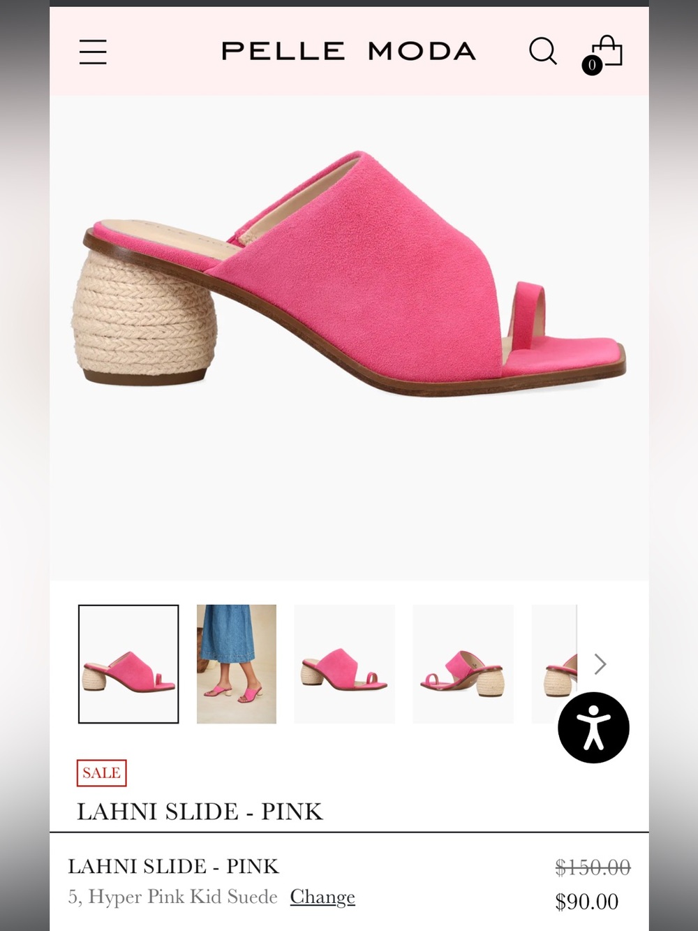 Pelle Moda Lahni Hot Pink Suede Toe-Loop Mule Sandals Size 9M